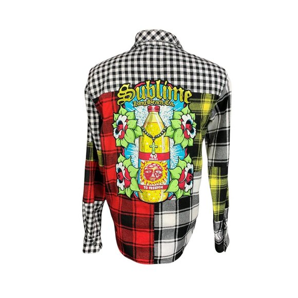 Sublime Color Block Light Flannel Shirt Custom Rework Size XL - Picture 1 of 2